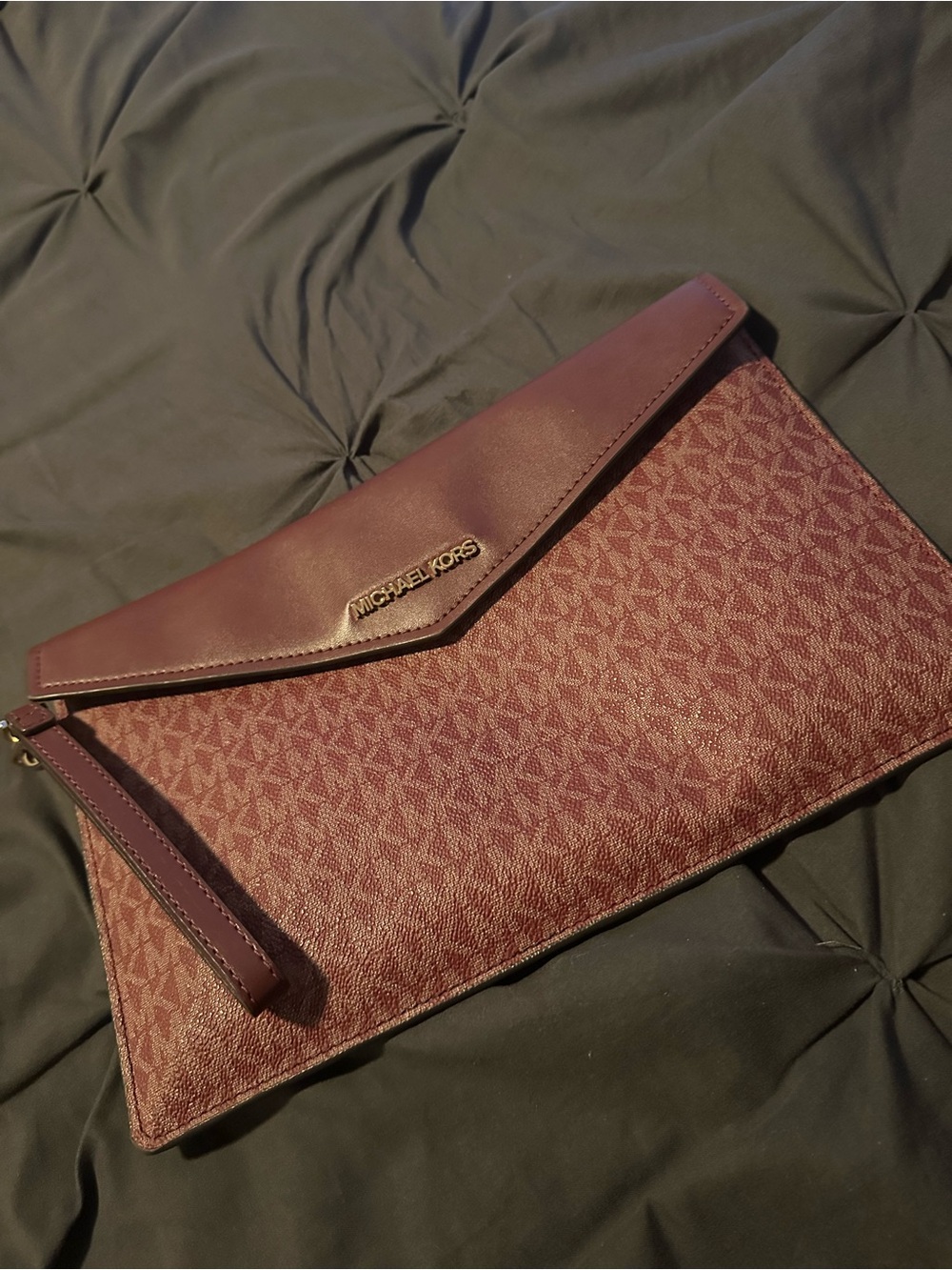 Michael Kors Fold-Over Clutch in Burgundy Logo Print